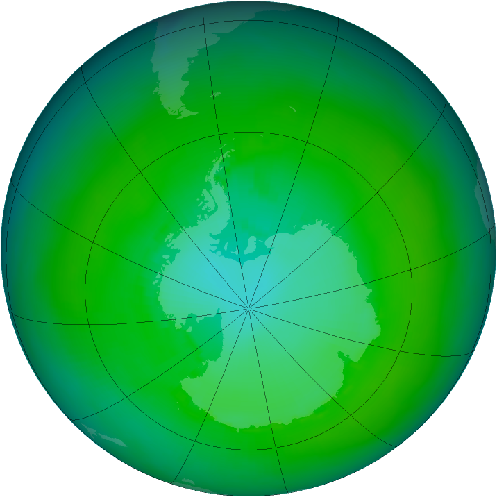 Antarctic ozone map for January 1989